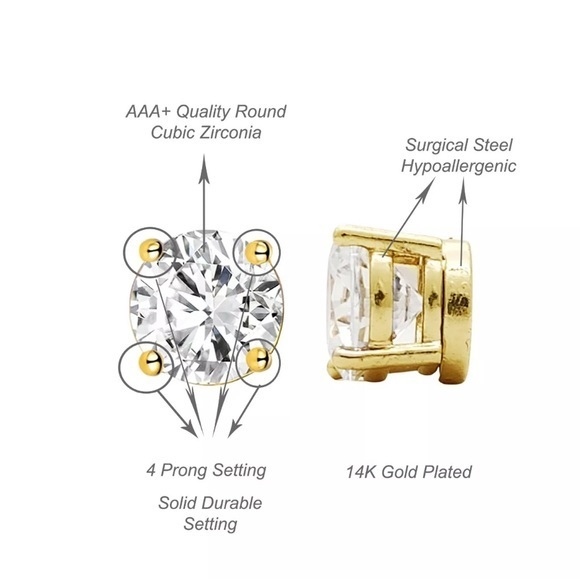 4mm to 10mm Gold Plated Round Shape Cubic Zirconia Magnetic Stud Earring CZRM-G - Picture 1 of 3